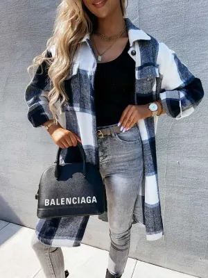 Stunncal Plaid Tweed Mid-Length Jacket