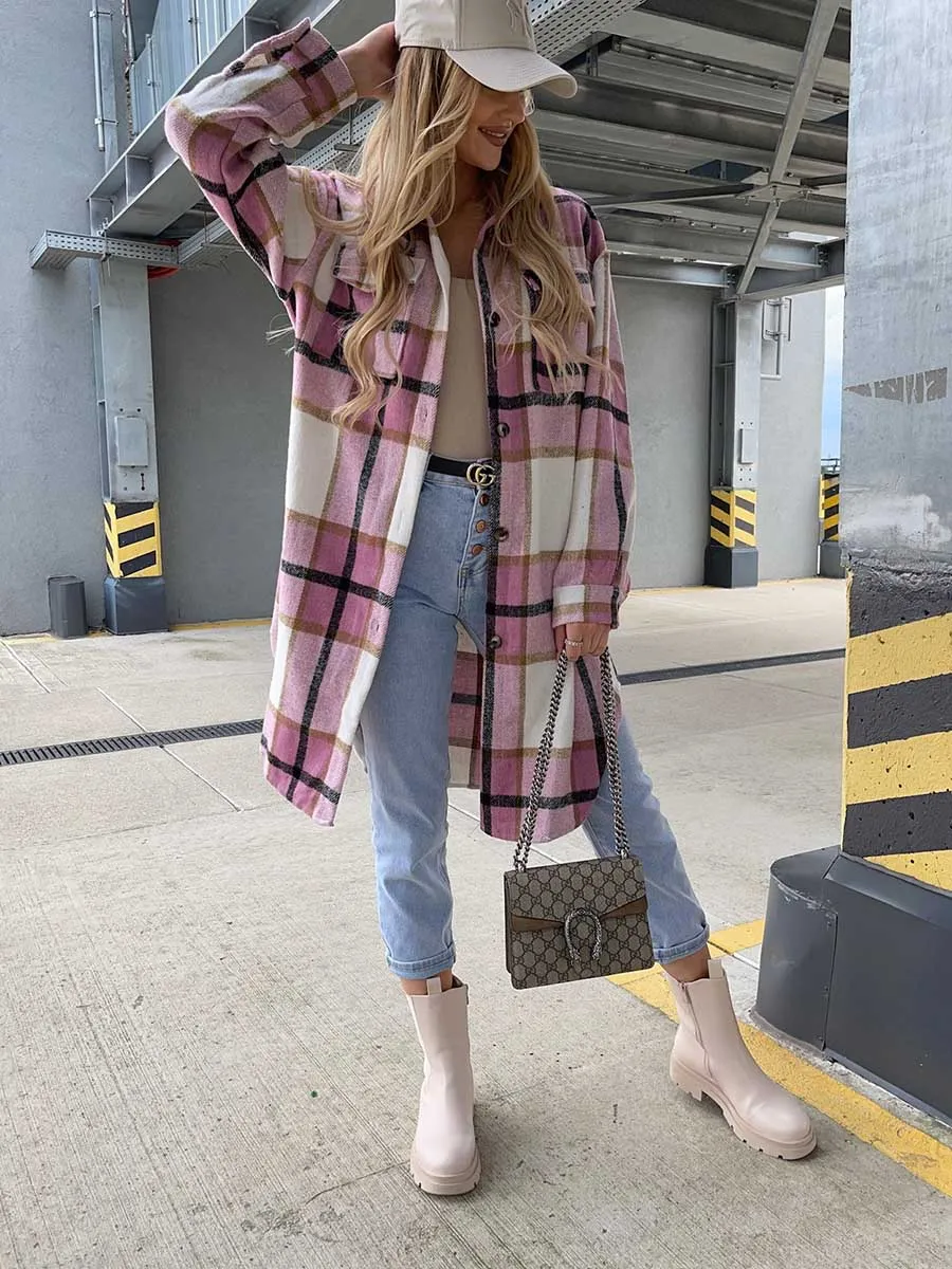 Stunncal Plaid Tweed Mid-Length Jacket