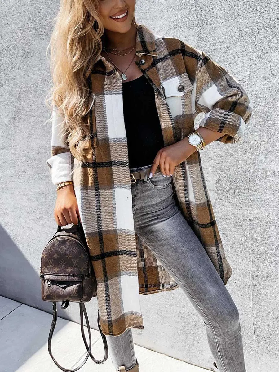 Stunncal Plaid Tweed Mid-Length Jacket
