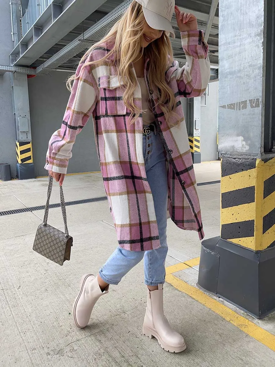 Stunncal Plaid Tweed Mid-Length Jacket