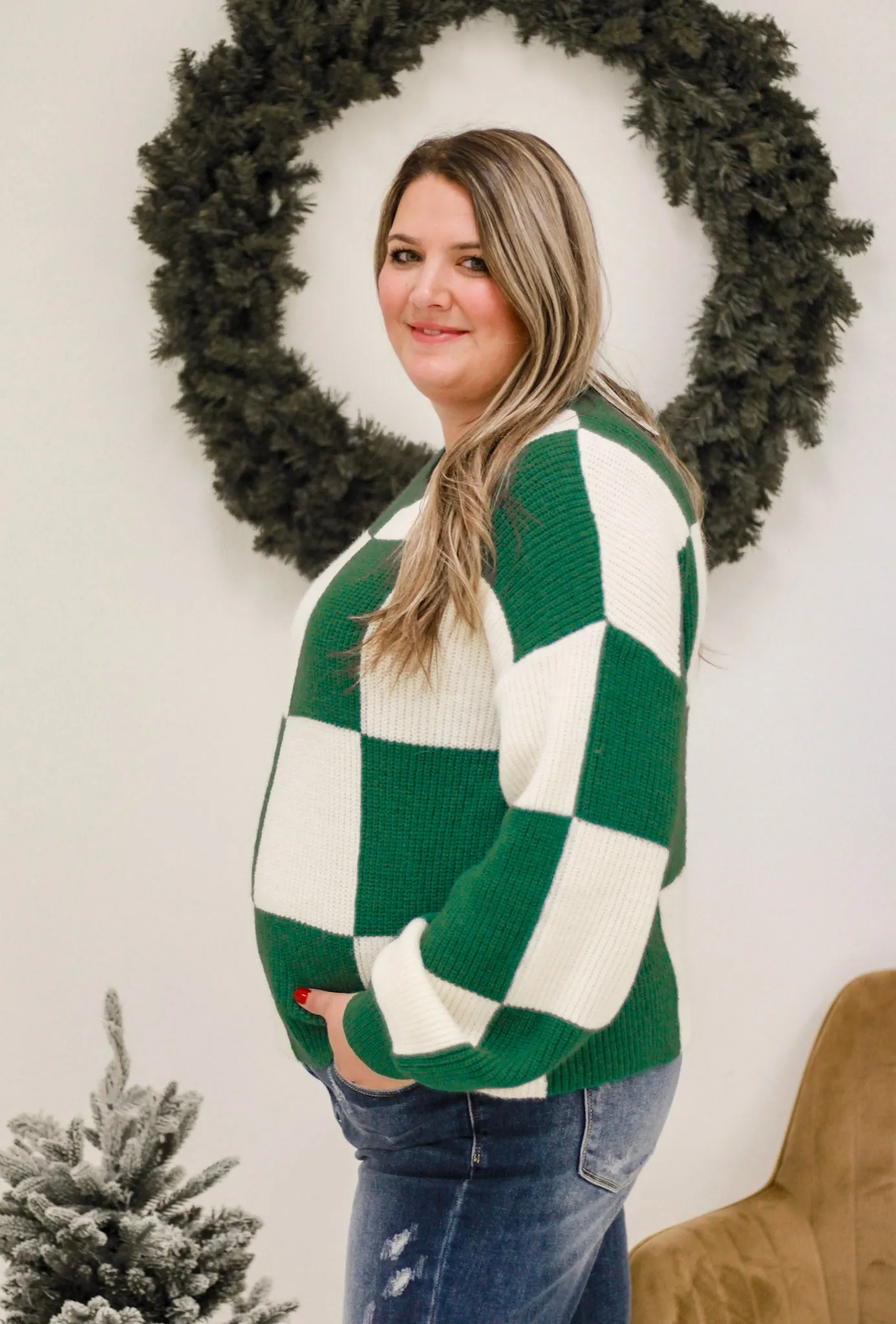 Sweet Like Me Check Print Sweater in Green