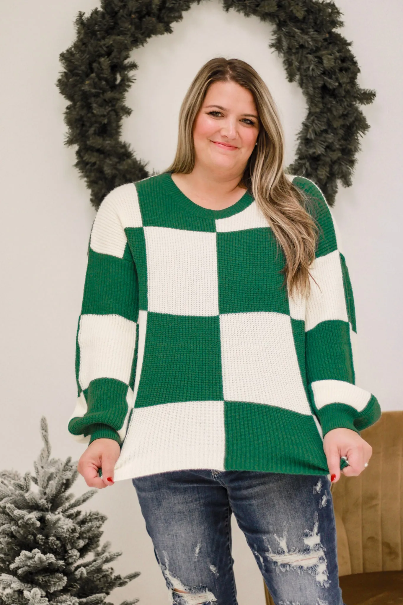 Sweet Like Me Check Print Sweater in Green