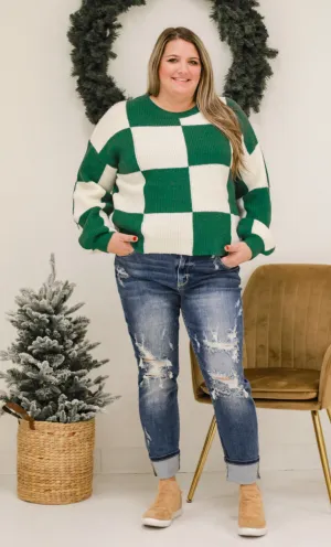 Sweet Like Me Check Print Sweater in Green