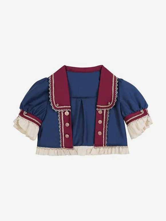 Sweet Lolita Coats Deep Blue Grommets Ruffles Polyester Top Coat Lolita Outwears