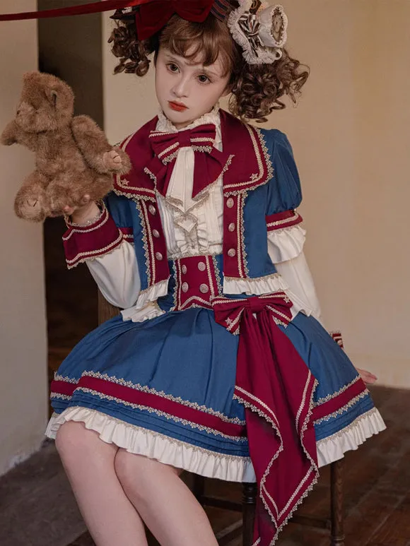 Sweet Lolita Coats Deep Blue Grommets Ruffles Polyester Top Coat Lolita Outwears