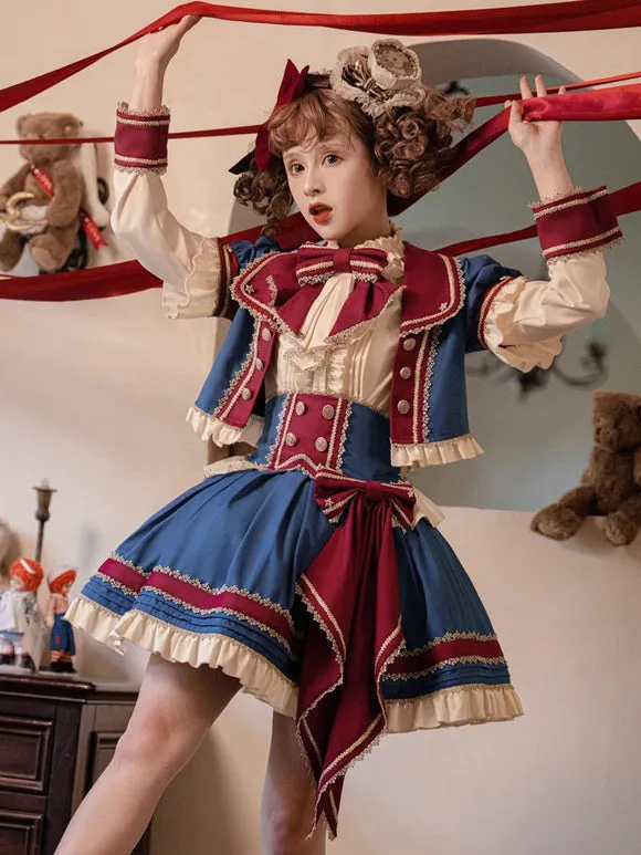Sweet Lolita Coats Deep Blue Grommets Ruffles Polyester Top Coat Lolita Outwears