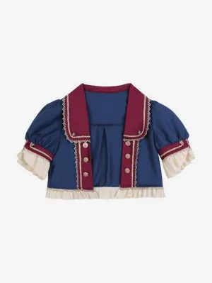 Sweet Lolita Coats Deep Blue Grommets Ruffles Polyester Top Coat Lolita Outwears