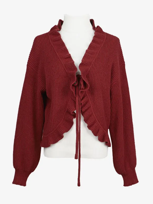 Sweet Lolita Coats Red Christmas Coat Ruffles Knit Overcoat Cotton Blend Winter Lolita Outwears