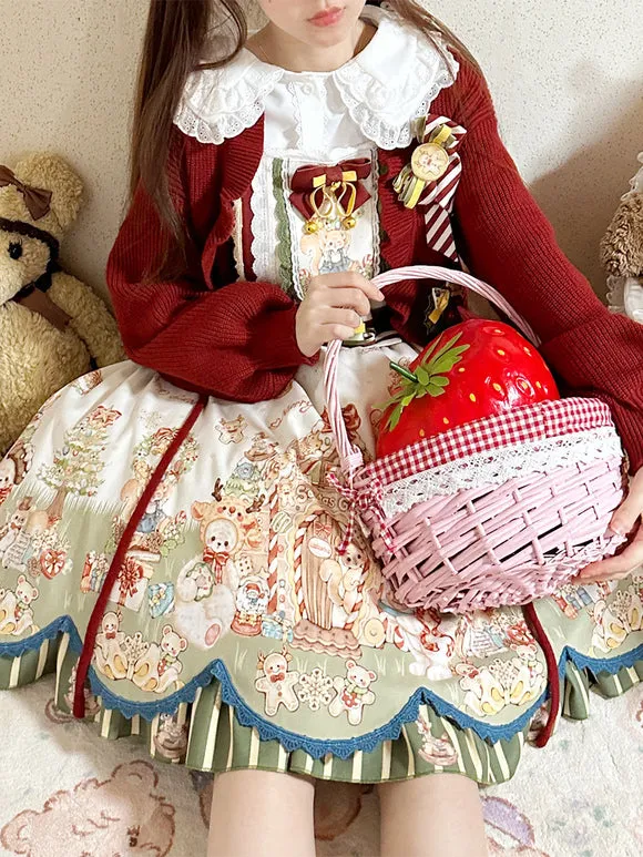 Sweet Lolita Coats Red Christmas Coat Ruffles Knit Overcoat Cotton Blend Winter Lolita Outwears