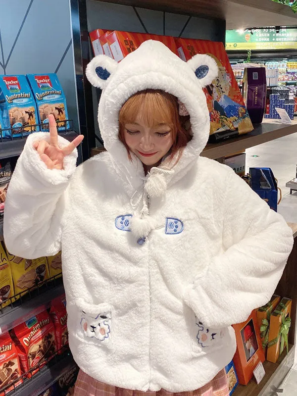 Sweet Lolita Coats White Coat Animal Print Overcoat Polyester Fall Lolita Outwears Cute Bear Ears