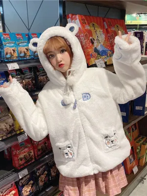 Sweet Lolita Coats White Coat Animal Print Overcoat Polyester Fall Lolita Outwears Cute Bear Ears