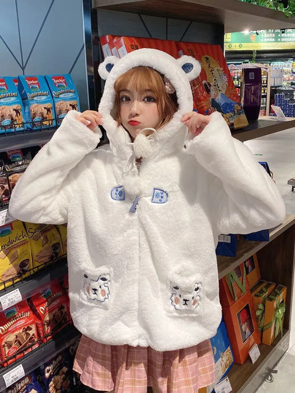 Sweet Lolita Coats White Coat Animal Print Overcoat Polyester Fall Lolita Outwears Cute Bear Ears