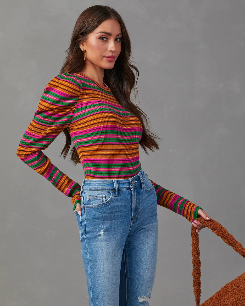 Tamara Puff Sleeve Striped Sweater