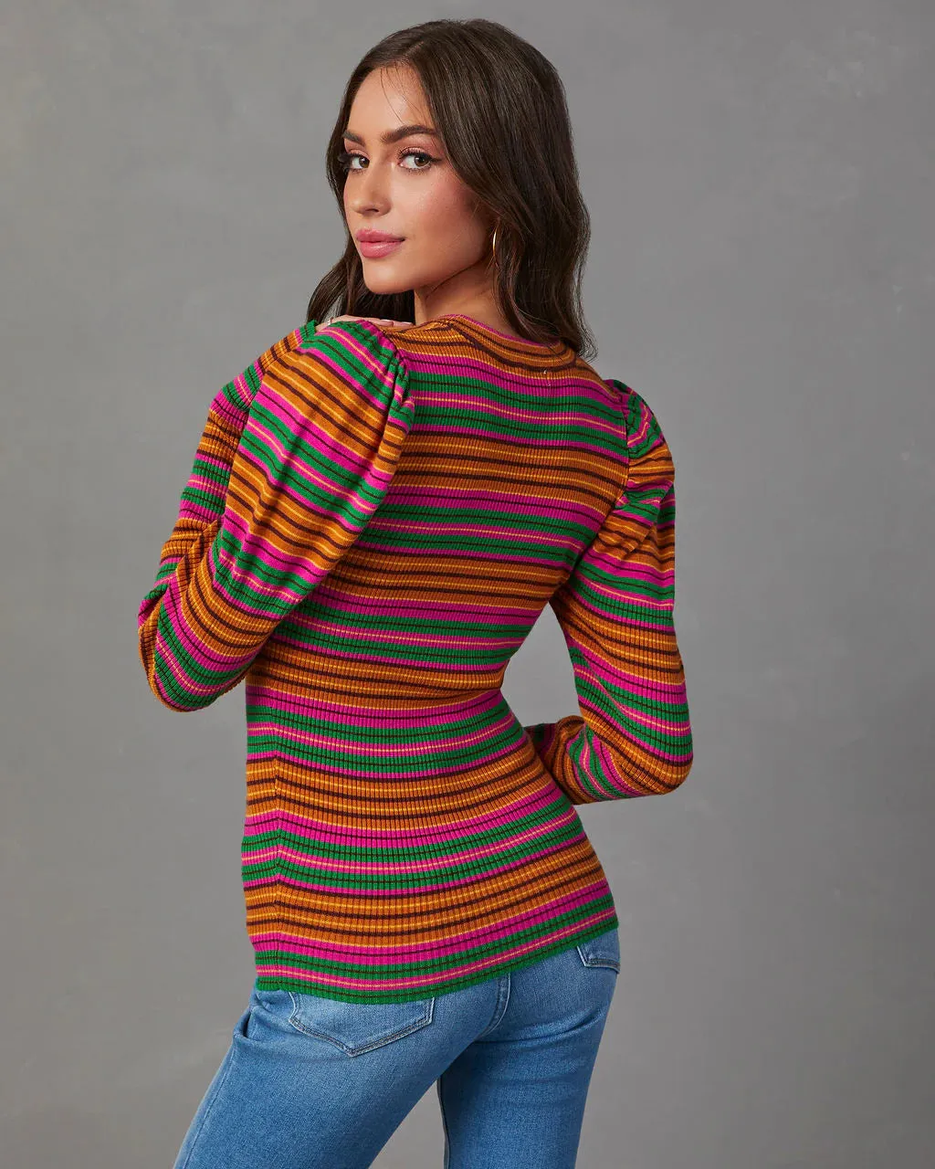Tamara Puff Sleeve Striped Sweater