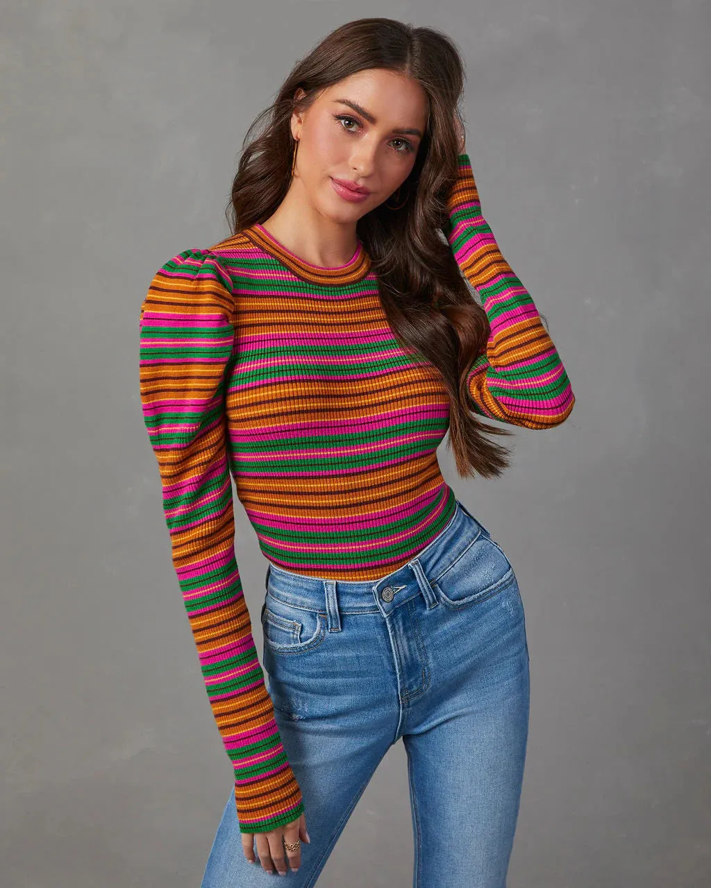 Tamara Puff Sleeve Striped Sweater