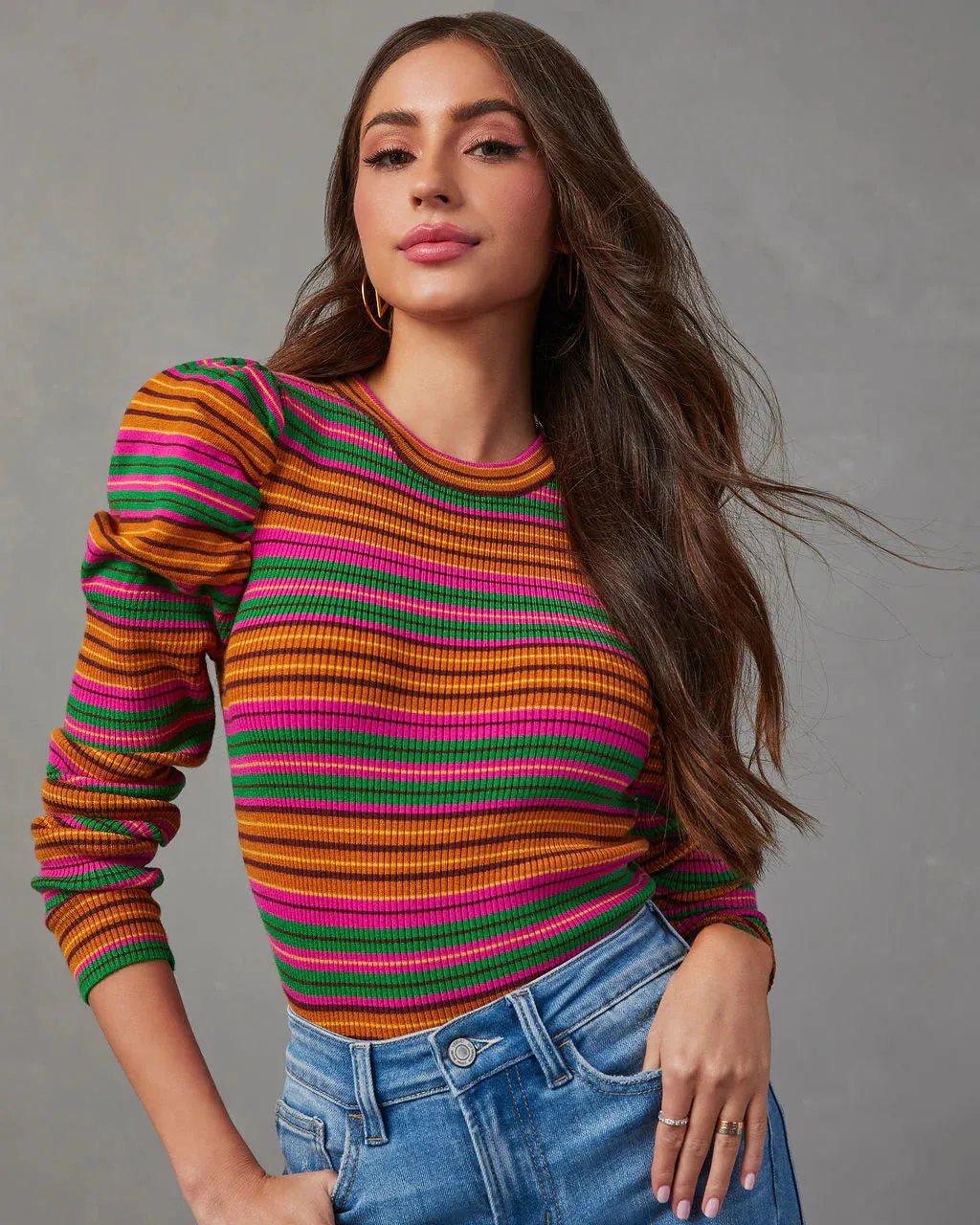 Tamara Puff Sleeve Striped Sweater