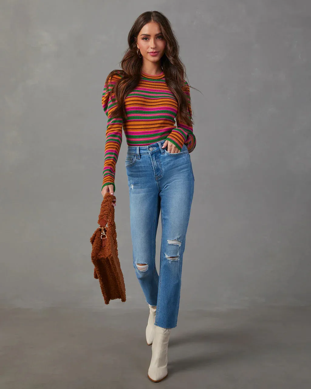 Tamara Puff Sleeve Striped Sweater
