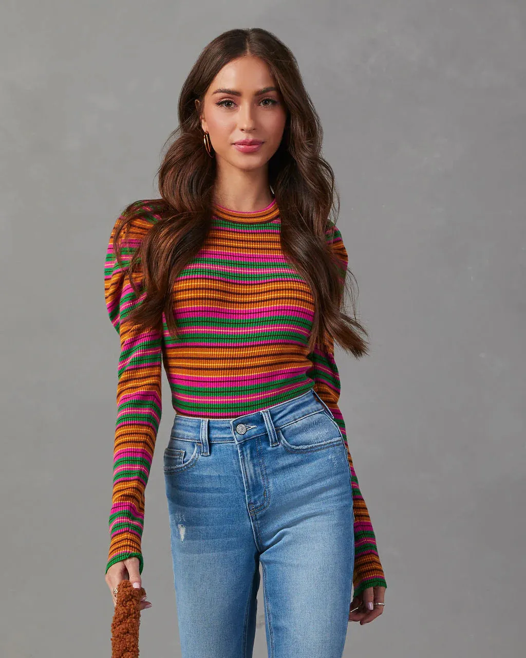 Tamara Puff Sleeve Striped Sweater