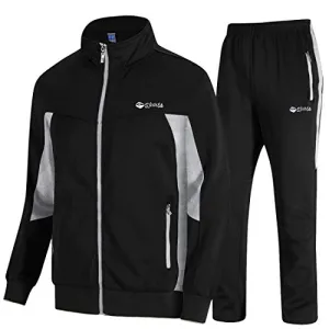 TBMPOY Men's 2 Piece Jacket & Pants Woven Warm Jogging Gym Activewear(Black/Grey,US S)