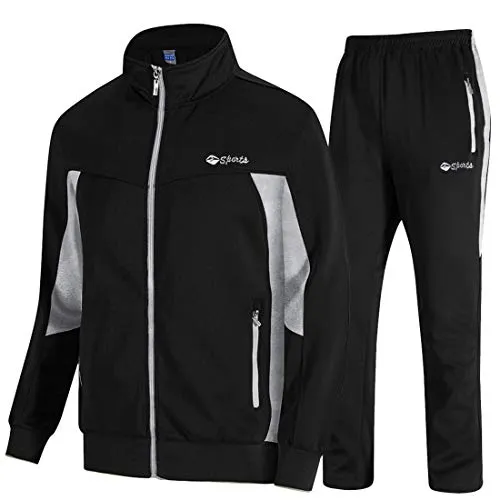 TBMPOY Men's 2 Piece Jacket & Pants Woven Warm Jogging Gym Activewear(Black/Grey,US S)