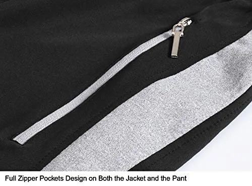TBMPOY Men's 2 Piece Jacket & Pants Woven Warm Jogging Gym Activewear(Black/Grey,US S)