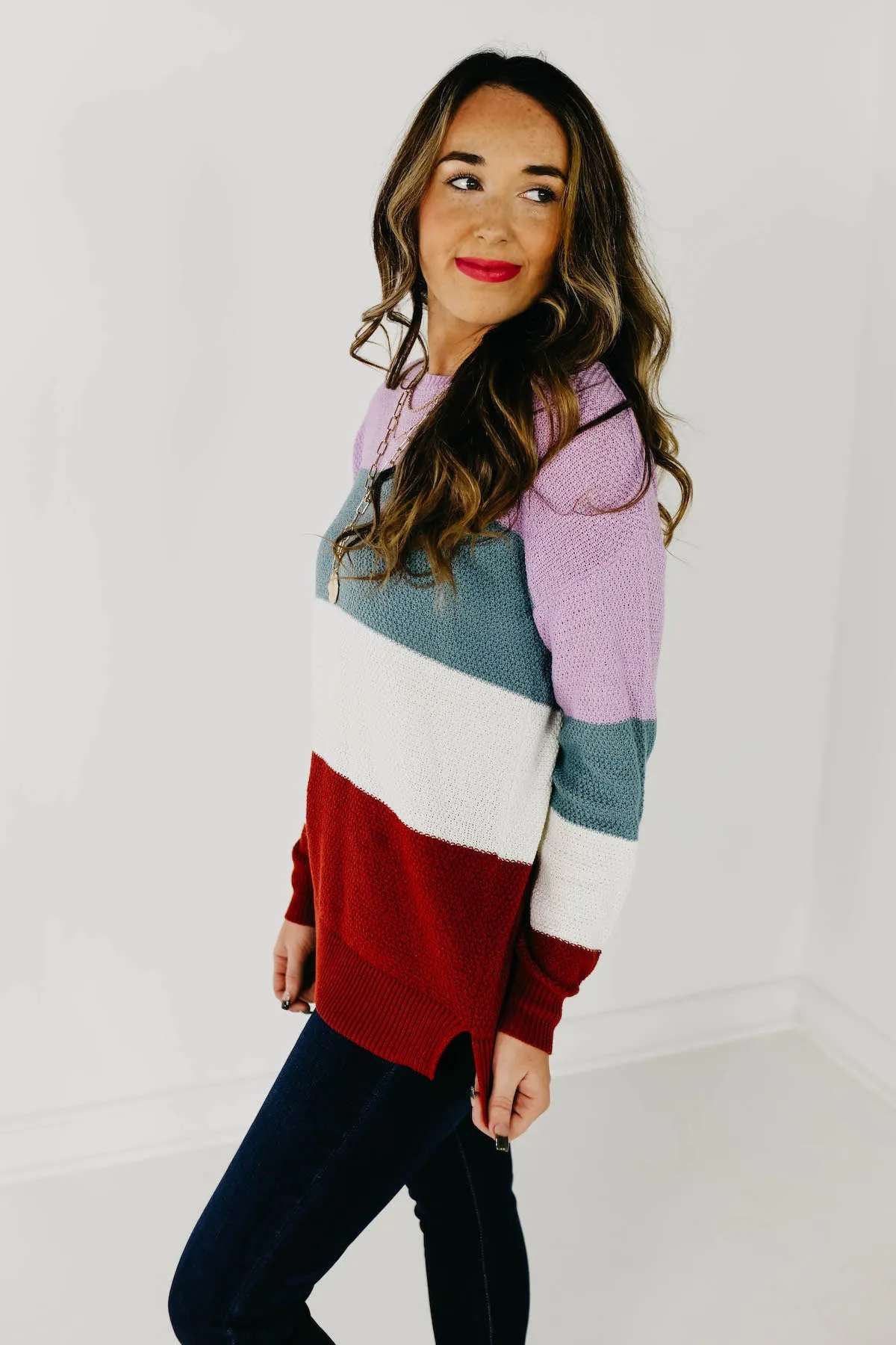 The Maisie Color Block Sweater - Blue/Copper