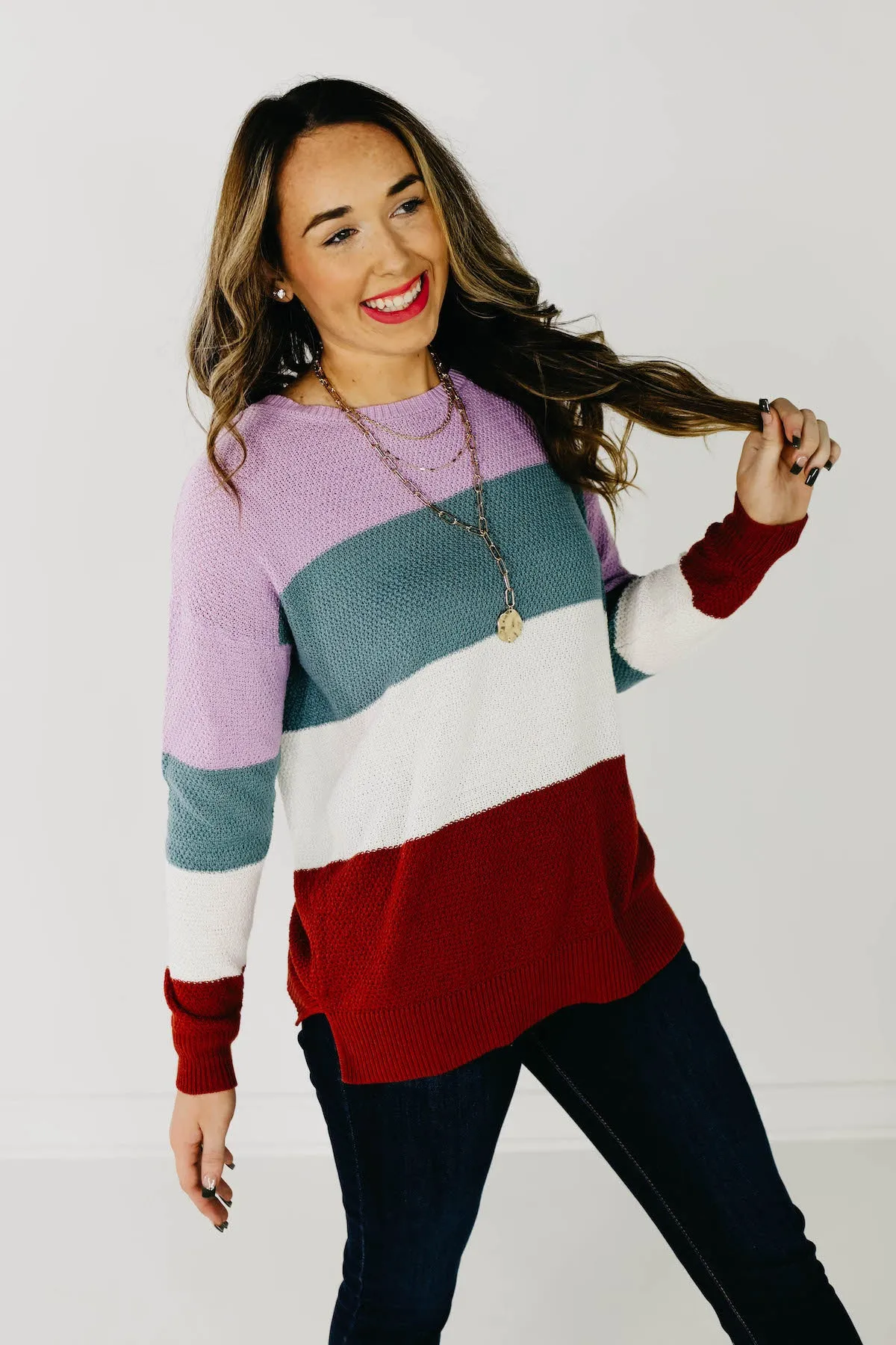 The Maisie Color Block Sweater - Blue/Copper