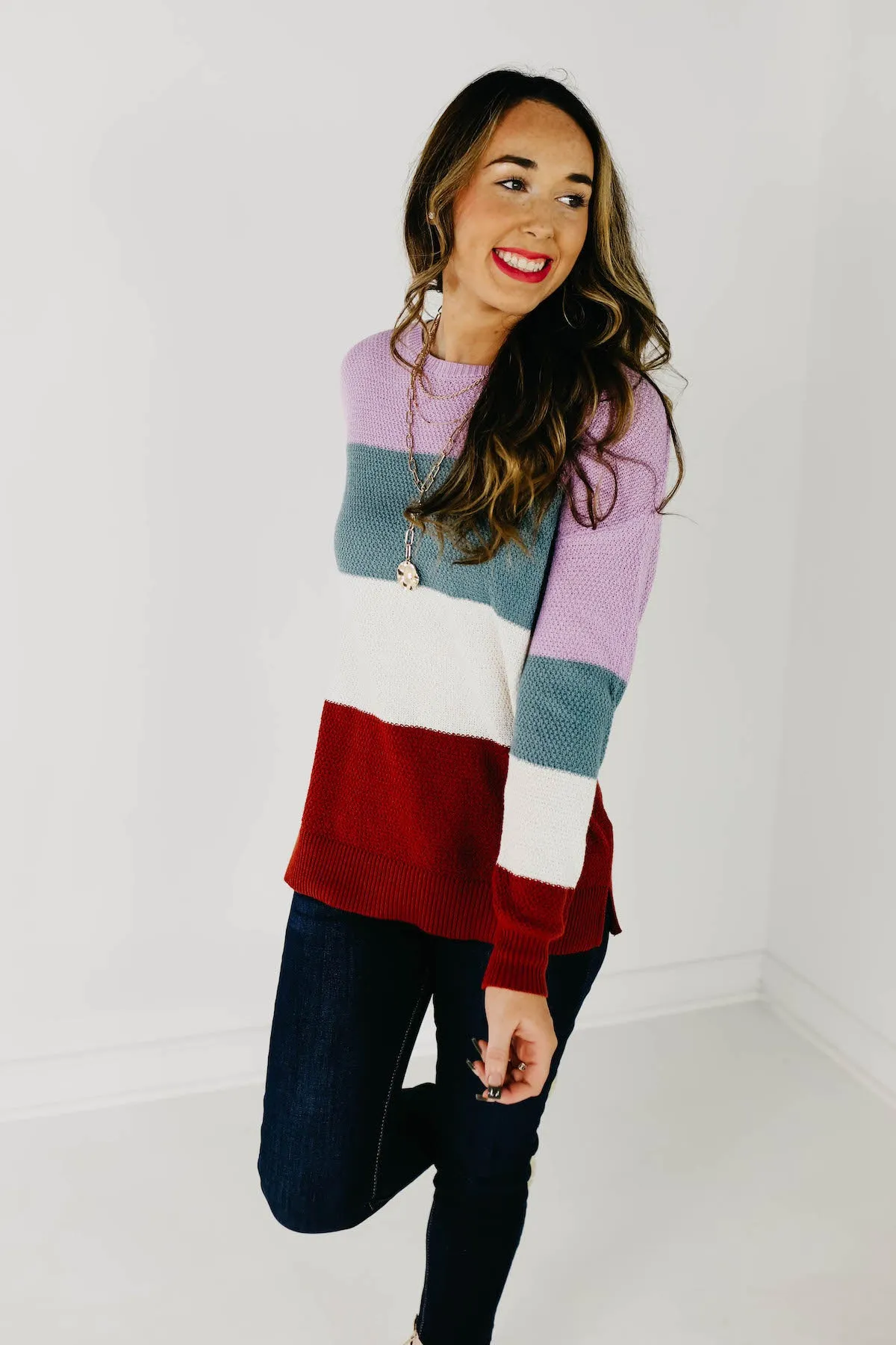 The Maisie Color Block Sweater - Blue/Copper