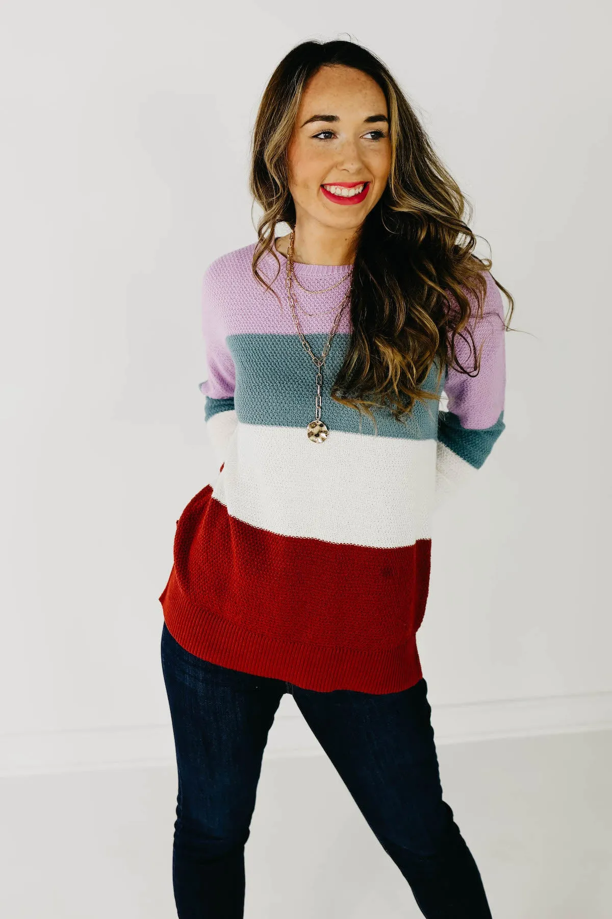 The Maisie Color Block Sweater - Blue/Copper