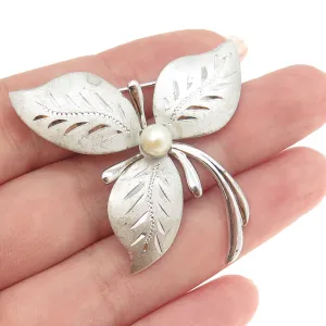 THEDA 925 Sterling Silver Antique Art Deco Real Pearl Flower Pin Brooch