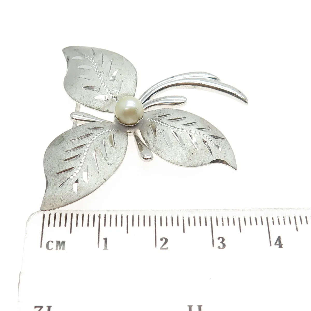 THEDA 925 Sterling Silver Antique Art Deco Real Pearl Flower Pin Brooch