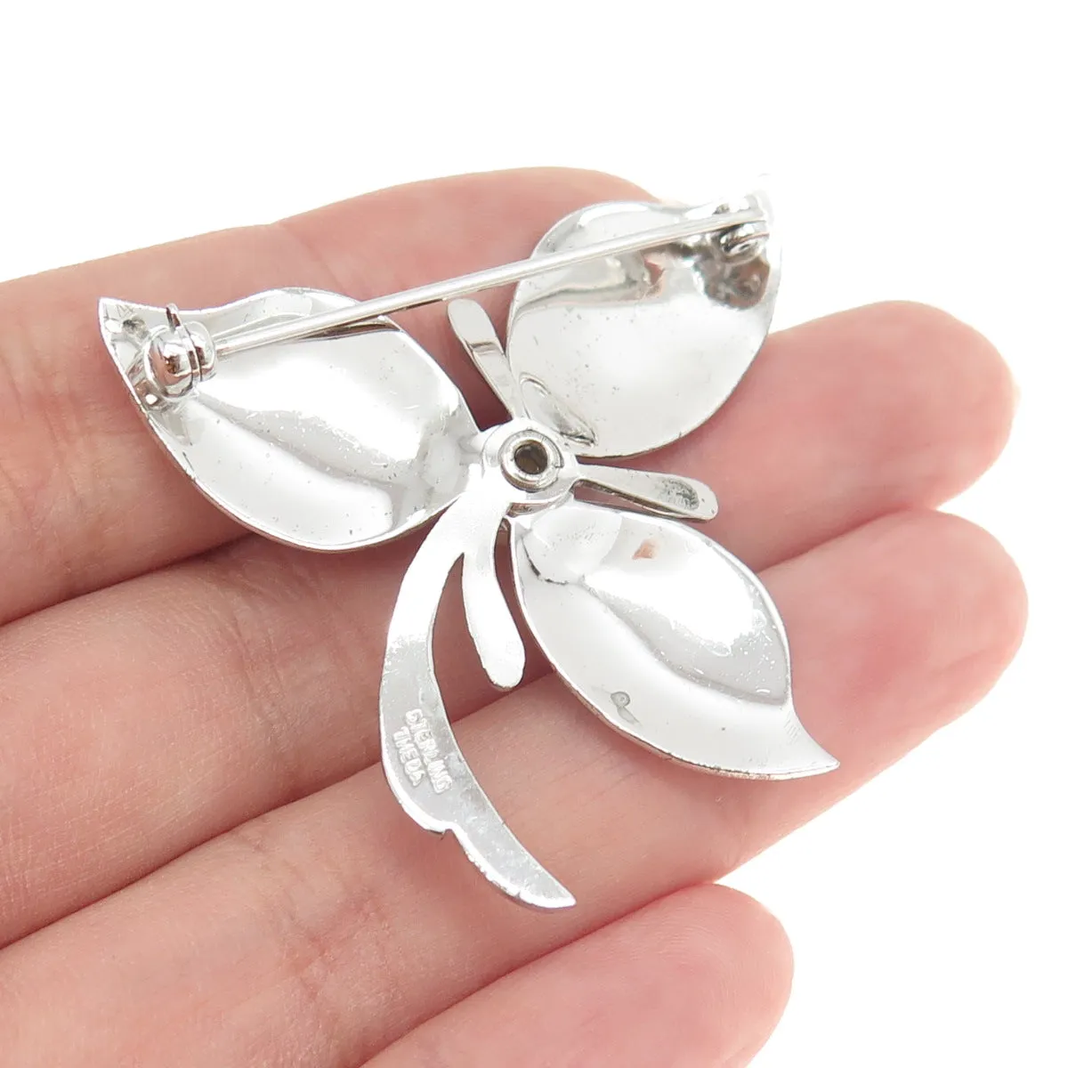 THEDA 925 Sterling Silver Antique Art Deco Real Pearl Flower Pin Brooch