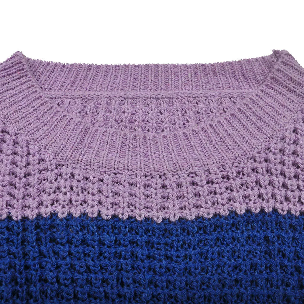 Three-color Stitching Long-sleeved Loose Pullover Sweater