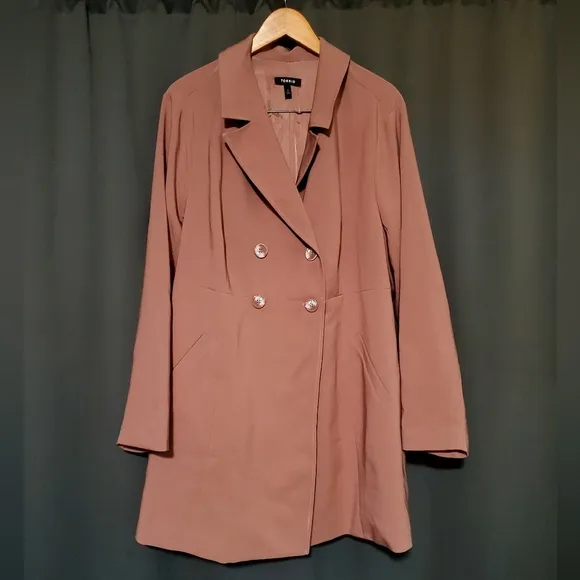 Torrid Blush Pink Twill A-Line Trench Coat Double-Breasted Size 3X 22-24