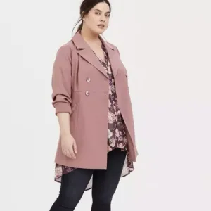 Torrid Blush Pink Twill A-Line Trench Coat Double-Breasted Size 3X 22-24