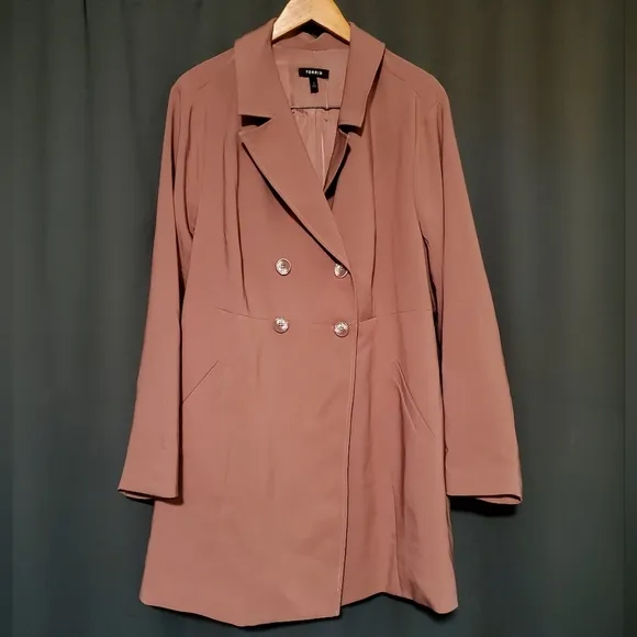 Torrid Blush Pink Twill A-Line Trench Coat Double-Breasted Size 3X 22-24