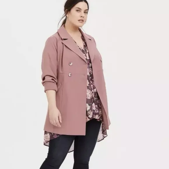 Torrid Blush Pink Twill A-Line Trench Coat Double-Breasted Size 3X 22-24