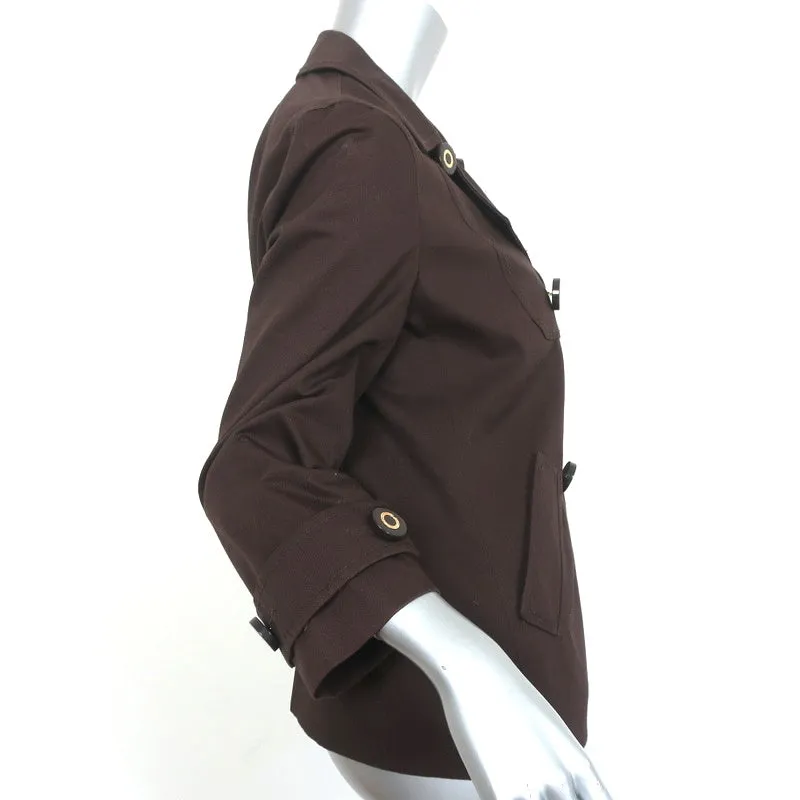 Tory Burch Double Breasted Jacket Blarr Dark Brown Cotton Size 10 Cropped Trench
