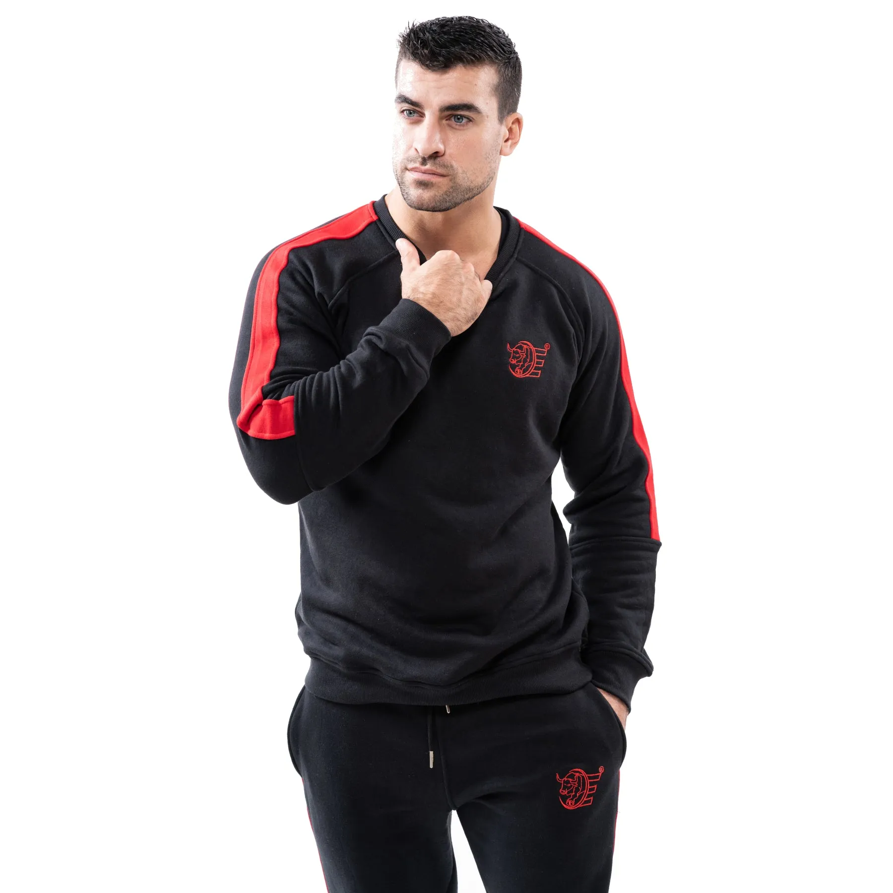 Tracksuit Set: Sweat Shirts & Sweat Pants w / Zippered Pockets - Black