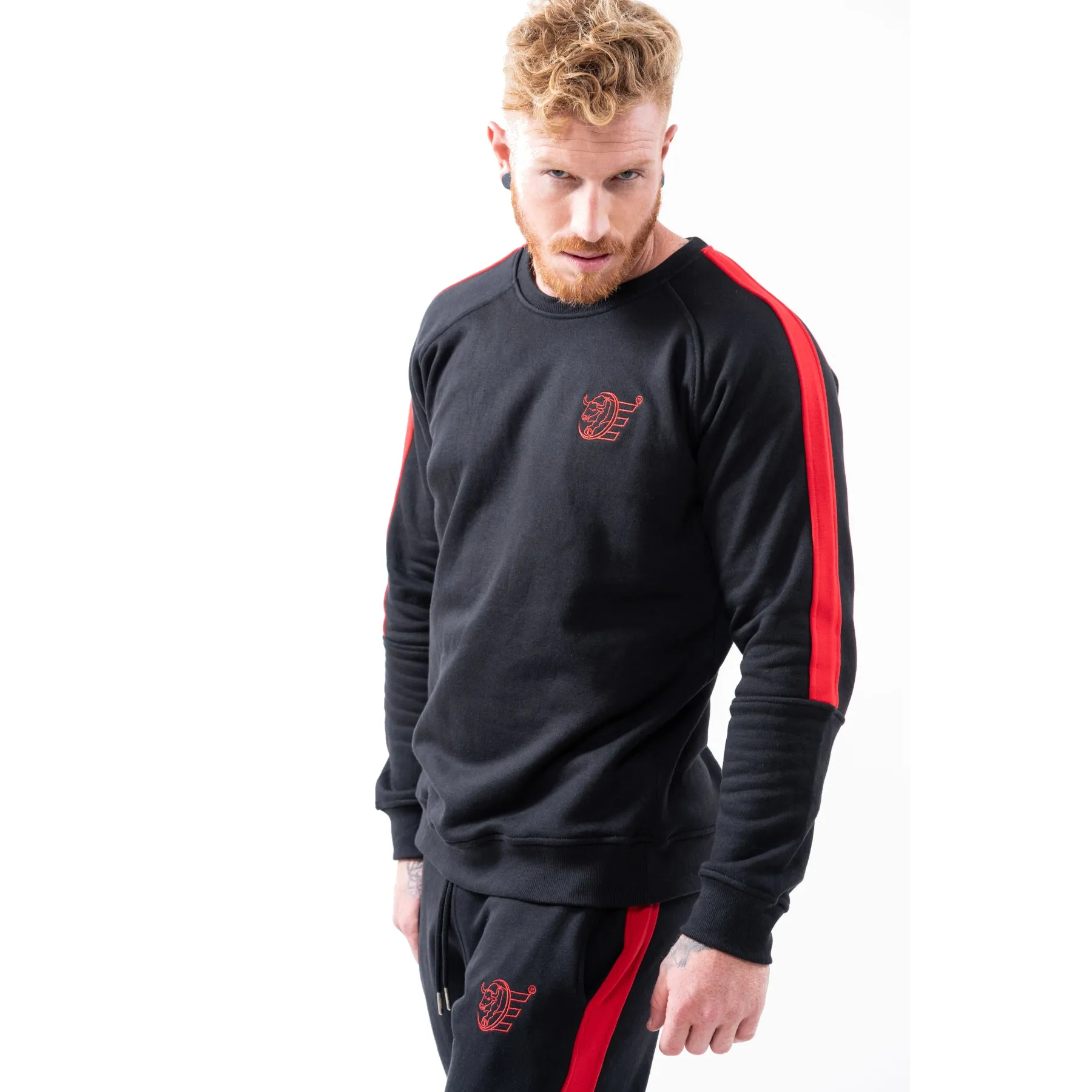 Tracksuit Set: Sweat Shirts & Sweat Pants w / Zippered Pockets - Black
