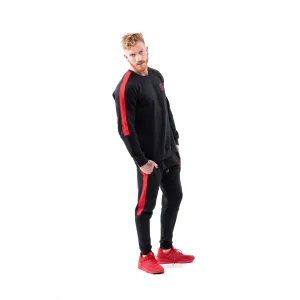 Tracksuit Set: Sweat Shirts & Sweat Pants w / Zippered Pockets - Black