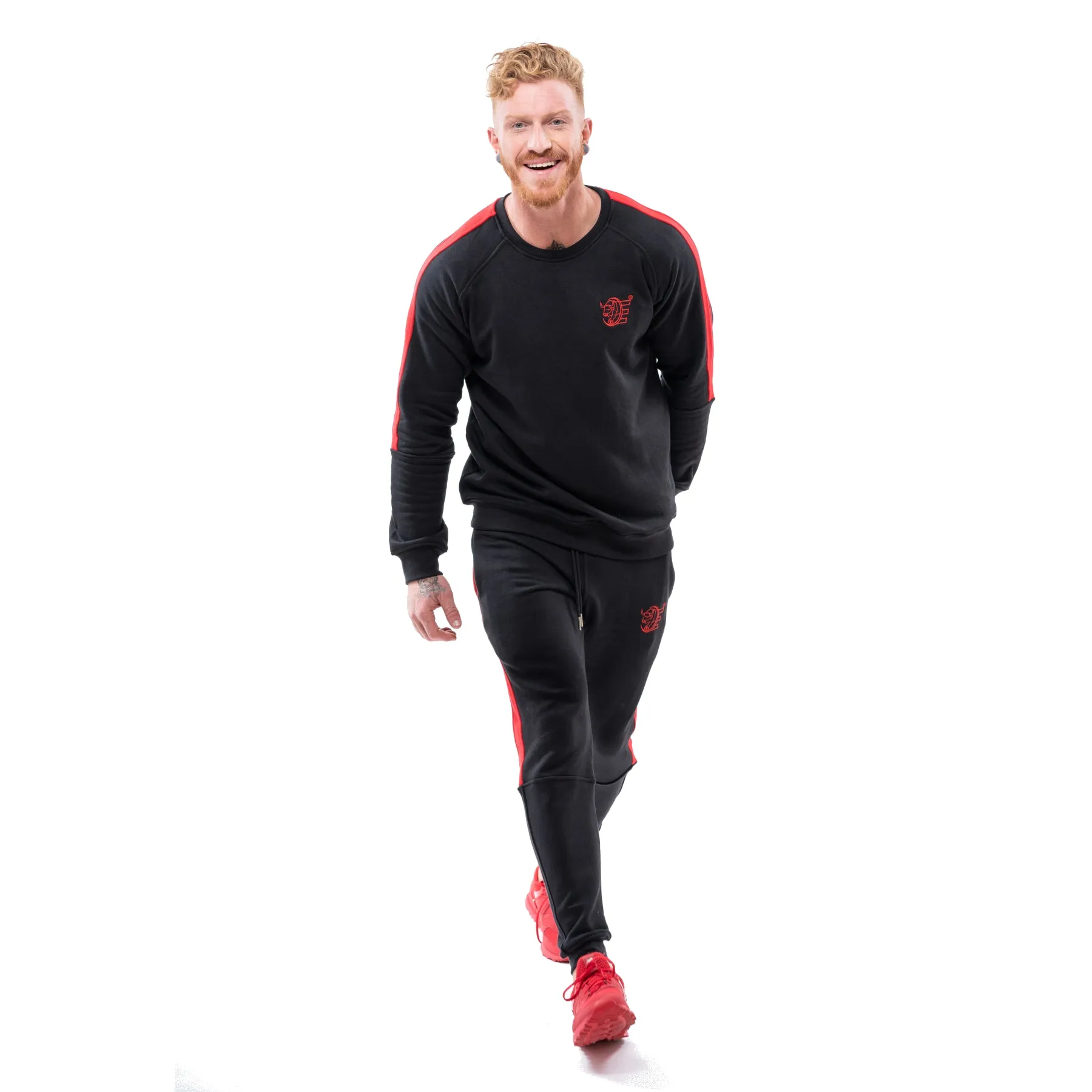 Tracksuit Set: Sweat Shirts & Sweat Pants w / Zippered Pockets - Black