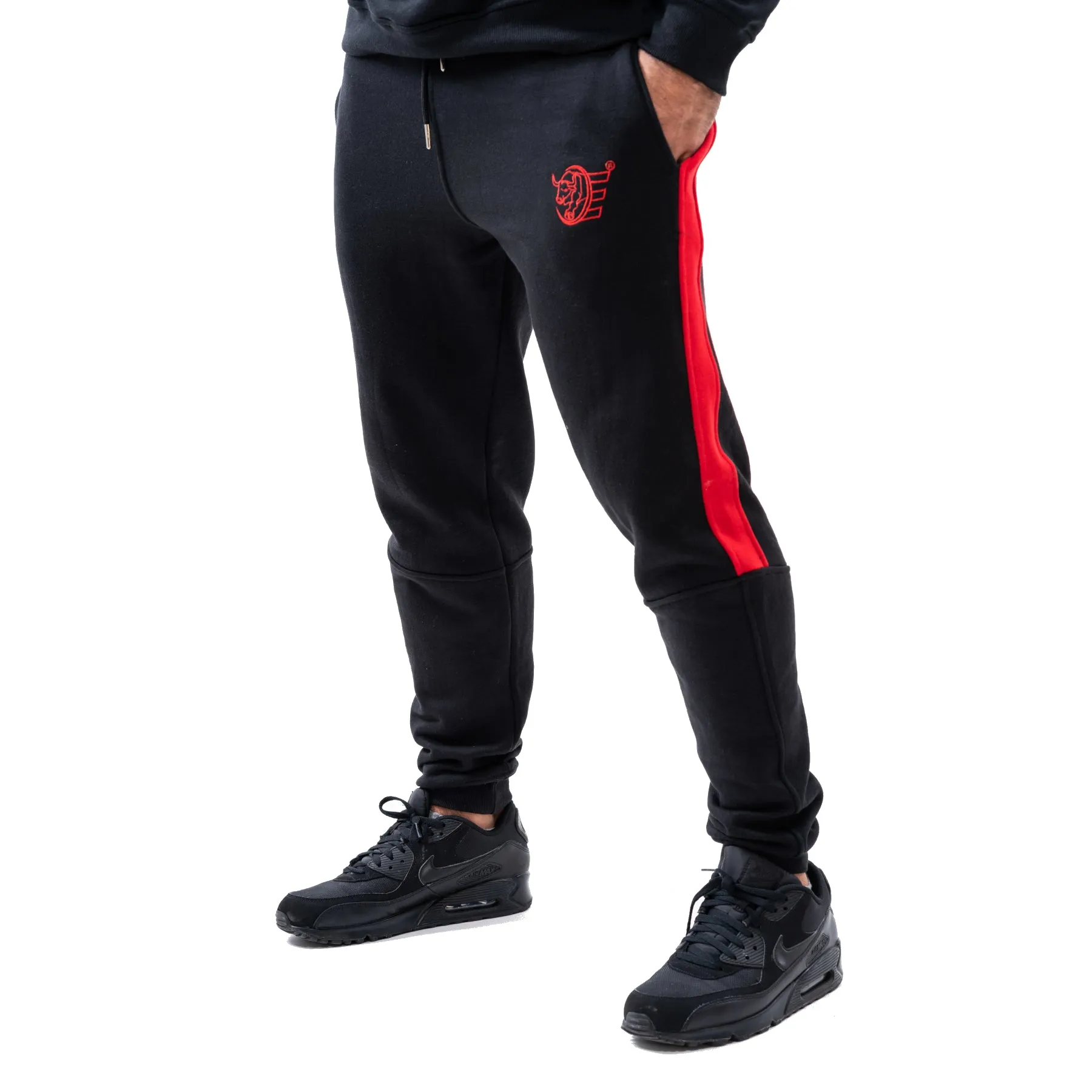 Tracksuit Set: Sweat Shirts & Sweat Pants w / Zippered Pockets - Black