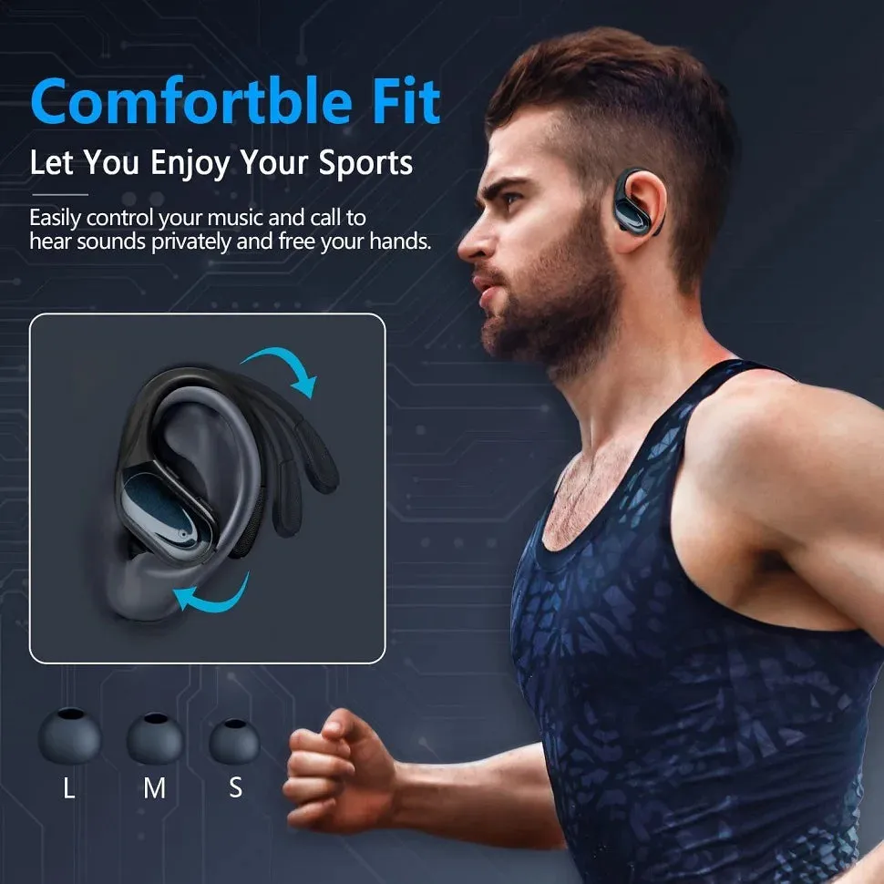 True Wireless Bluetooth 5.3 Earphones - Headphones with Mic, Button Control, Noise Reduction, Earhooks, Waterproof, for Sports