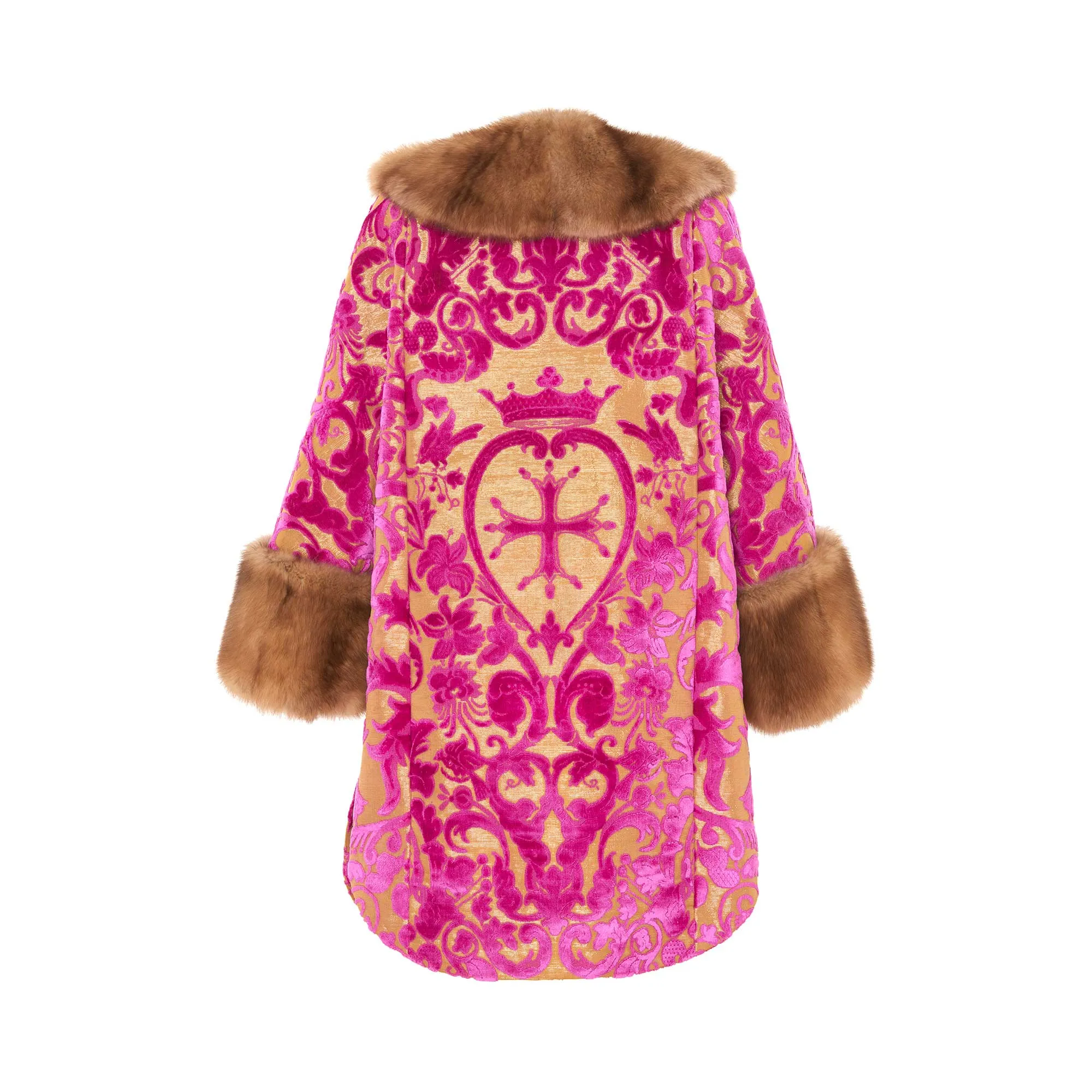 Tsarina Coat In Fuchsia Soprarizzo Antenore Velvet And Sable Fur