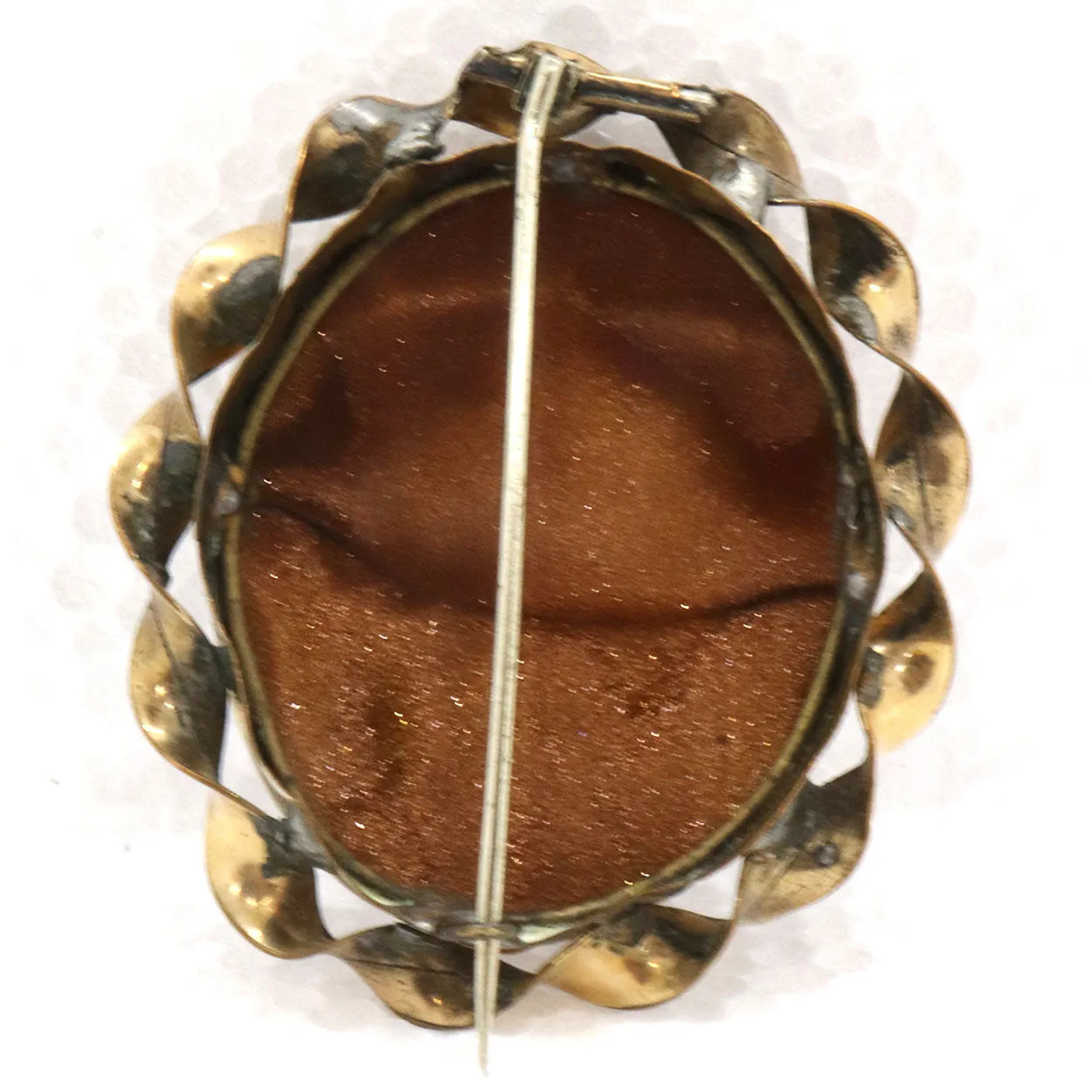 Two Italian Goldstone Micro Mosaic Floral Oval Brooches