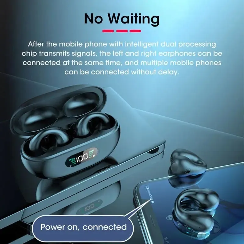 TWS Earbuds - Bluetooth 5.3 Wireless Earphones with Earcuff Design, HiFi Stereo Sound, Waterproof Sports Earhook, Mic