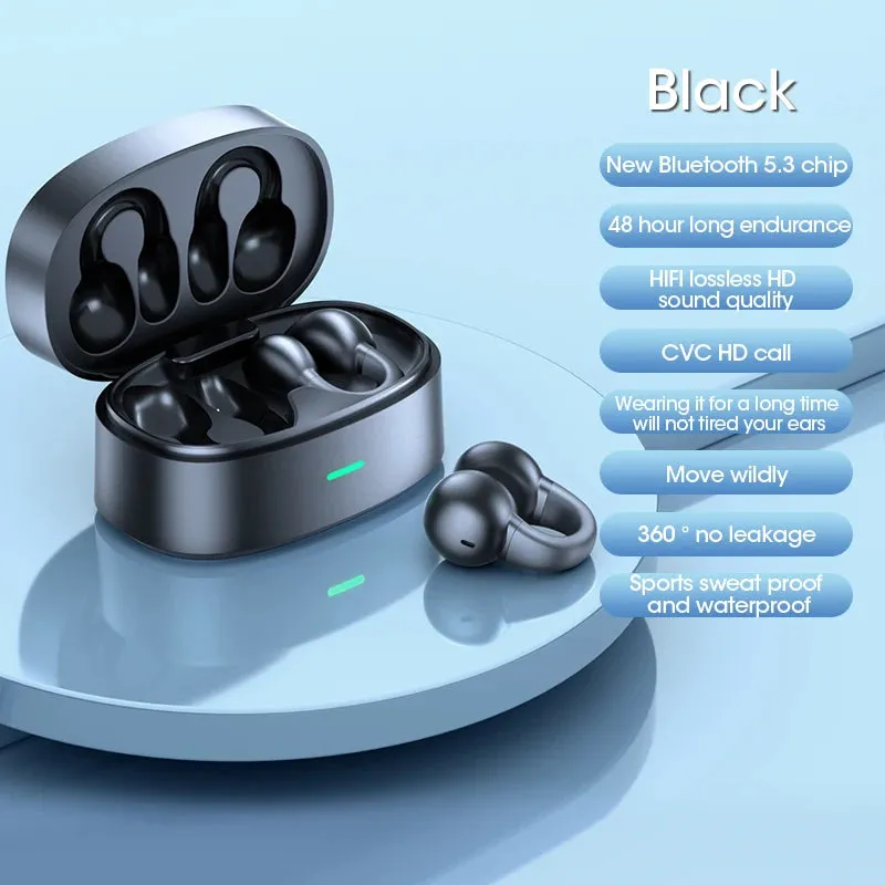 TWS Earbuds - Bluetooth 5.3 Wireless Earphones with Earcuff Design, HiFi Stereo Sound, Waterproof Sports Earhook, Mic