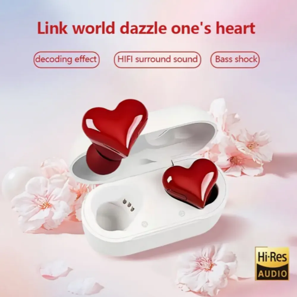 Unique PURPLE Heart Shaped Wireless EarPods Earphones with Charging Case