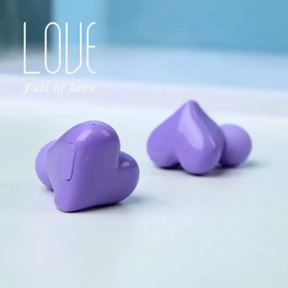 Unique PURPLE Heart Shaped Wireless EarPods Earphones with Charging Case